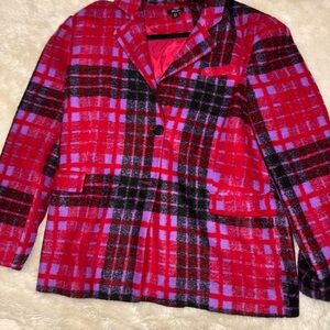 Nasty Gal Red and Purple Plaid Blazer